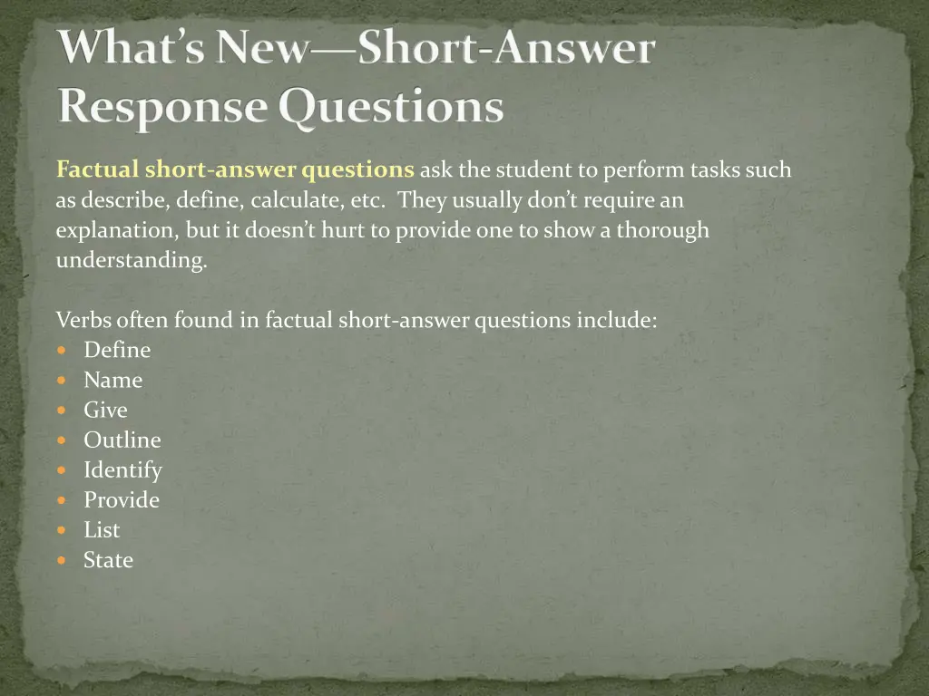 what s new short answer response questions