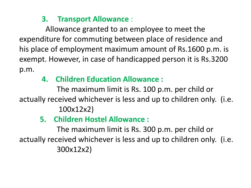 3 transport allowance allowance granted