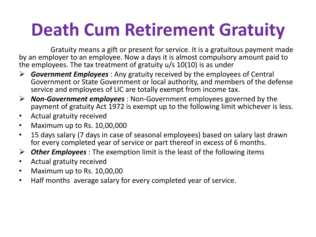death cum retirement gratuity