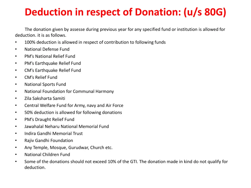 deduction in respect of donation u s 80g