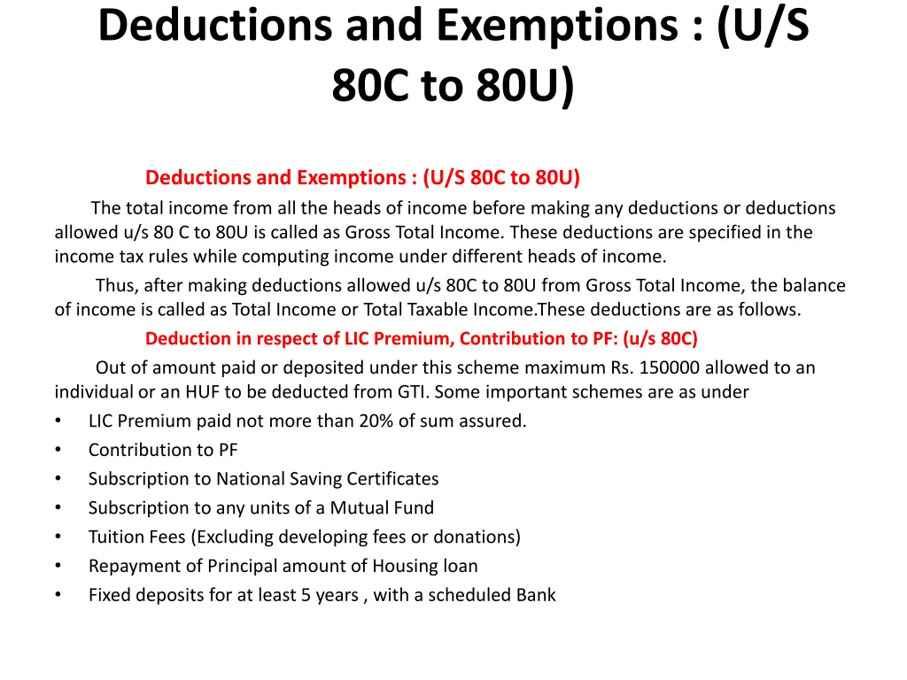 deductions and exemptions u s 80c to 80u