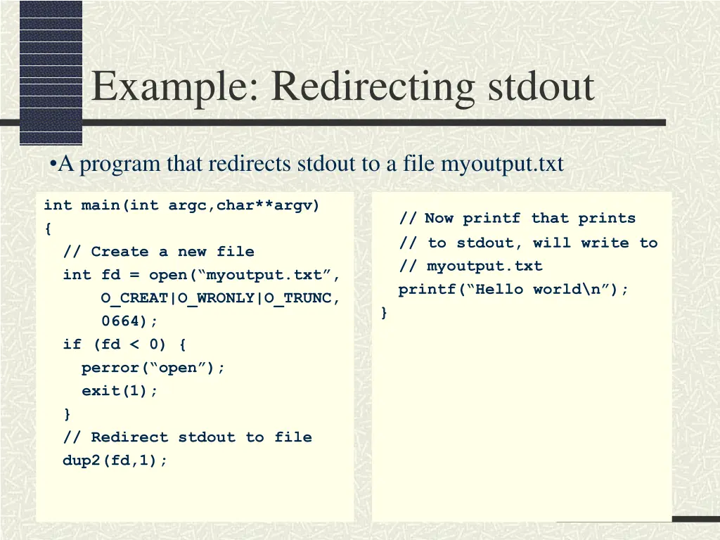 example redirecting stdout