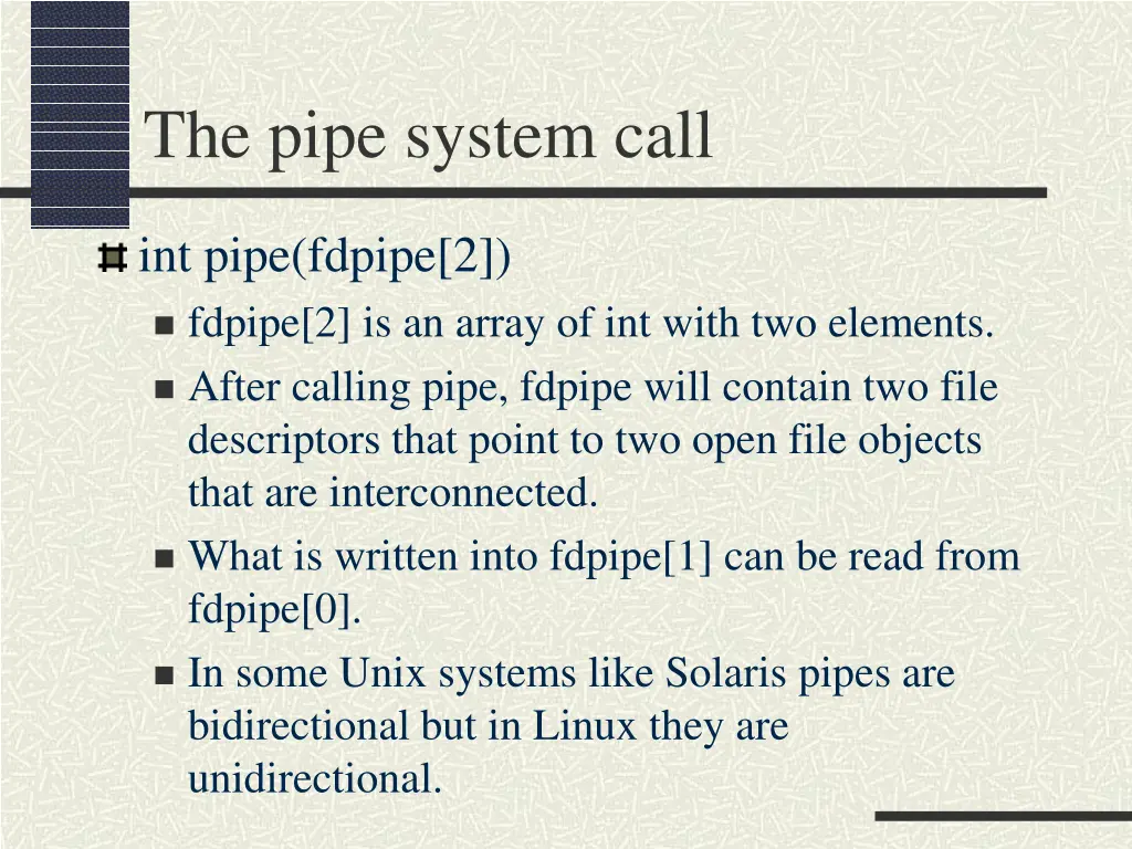 the pipe system call
