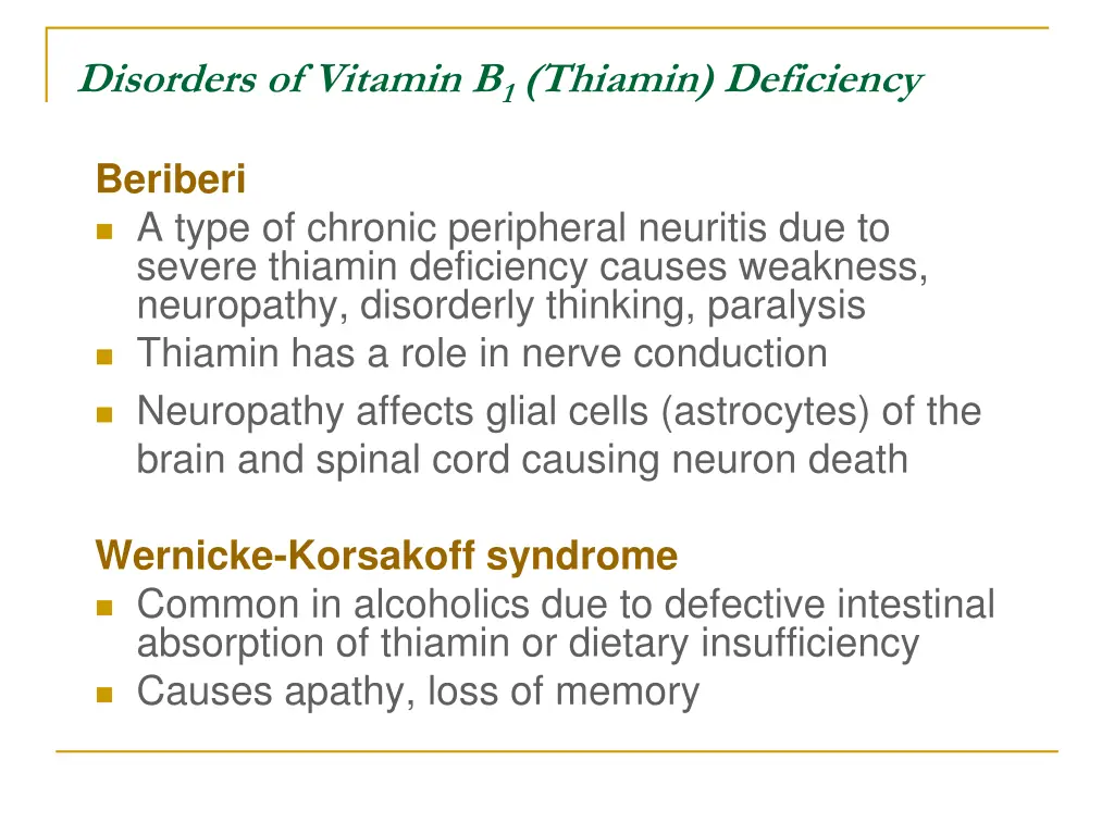disorders of vitamin b 1 thiamin deficiency