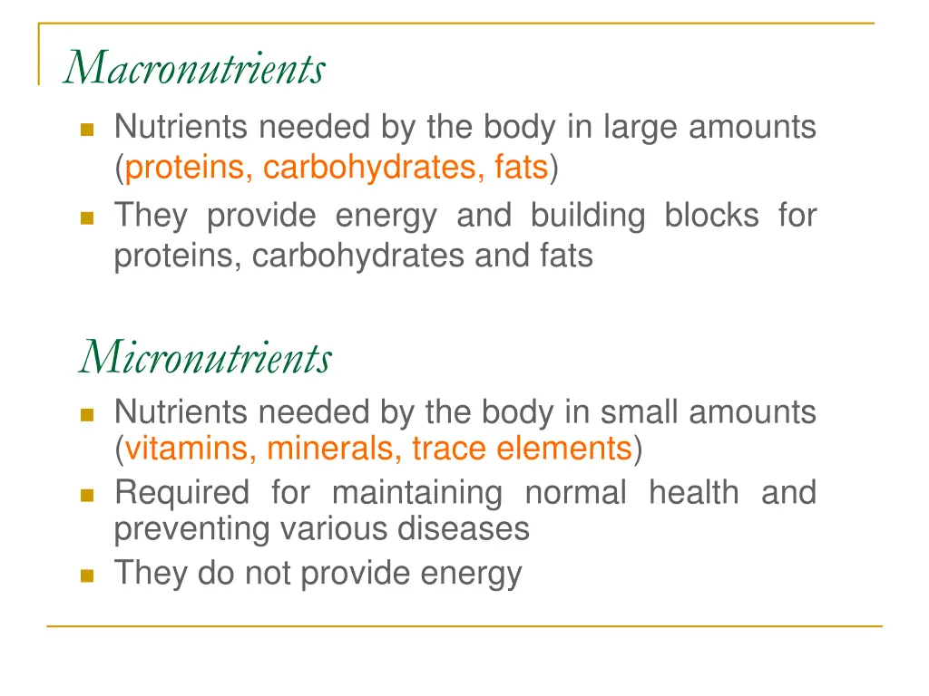 macronutrients nutrients needed by the body