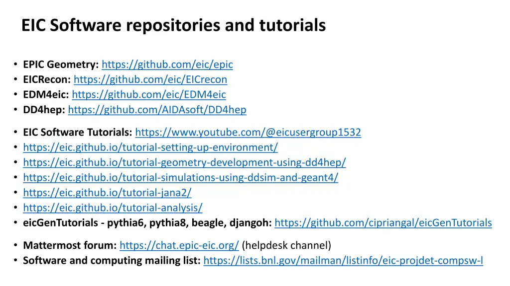 eic software repositories and tutorials