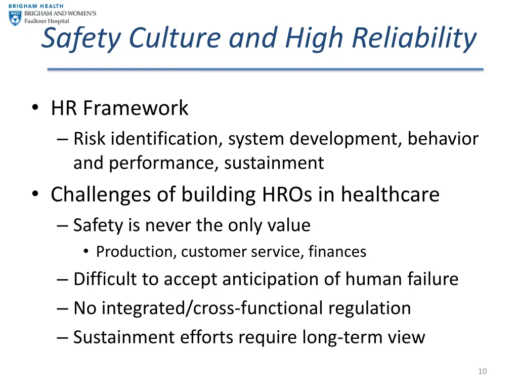 safety culture and high reliability