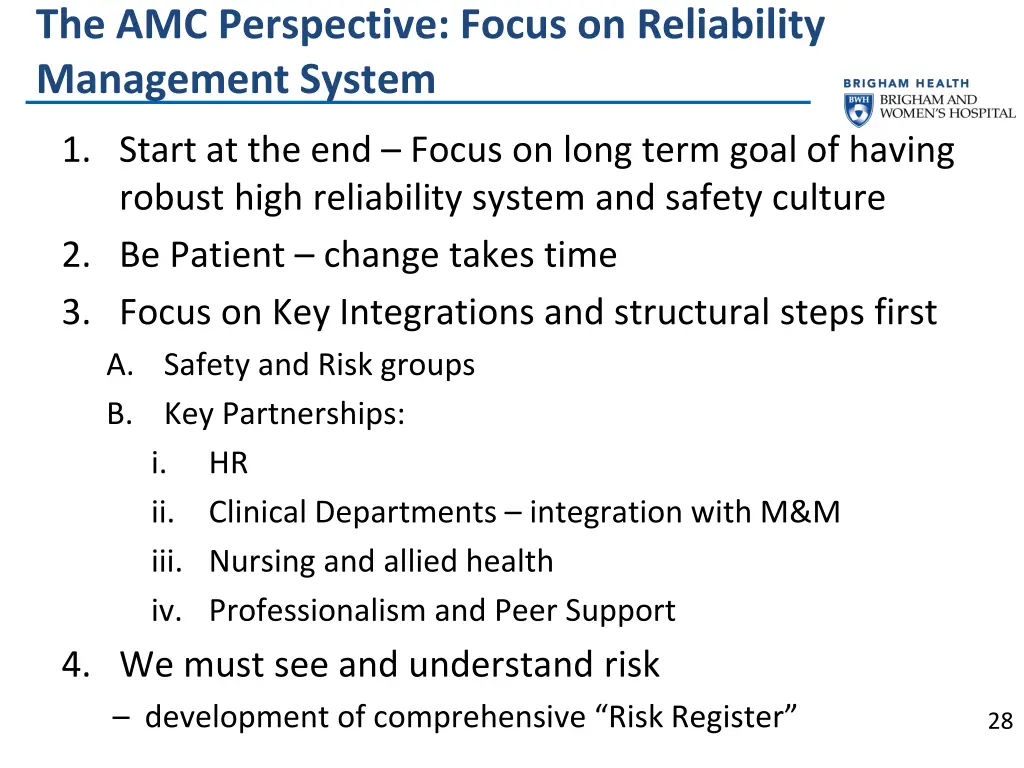 the amc perspective focus on reliability