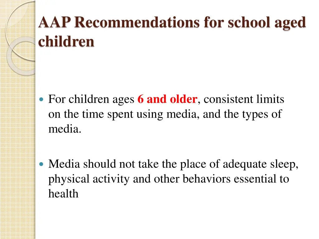 aap recommendations for school aged children