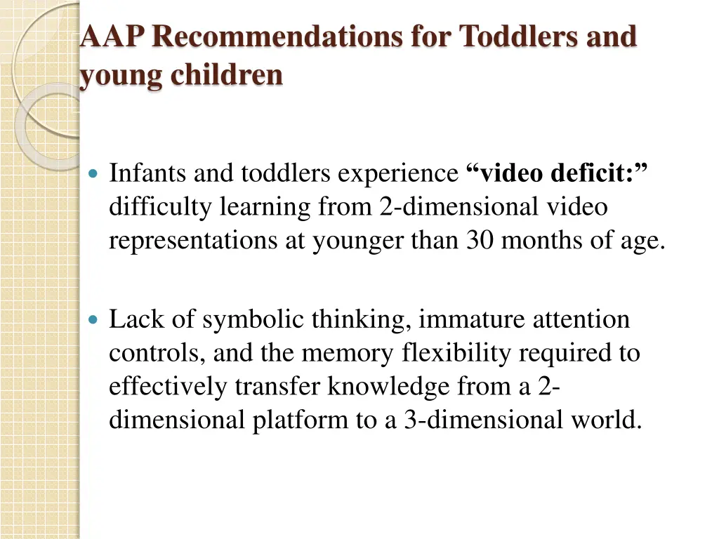 aap recommendations for toddlers and young