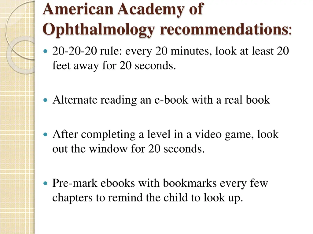 american academy of ophthalmology recommendations