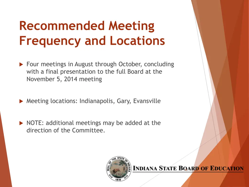 recommended meeting frequency and locations