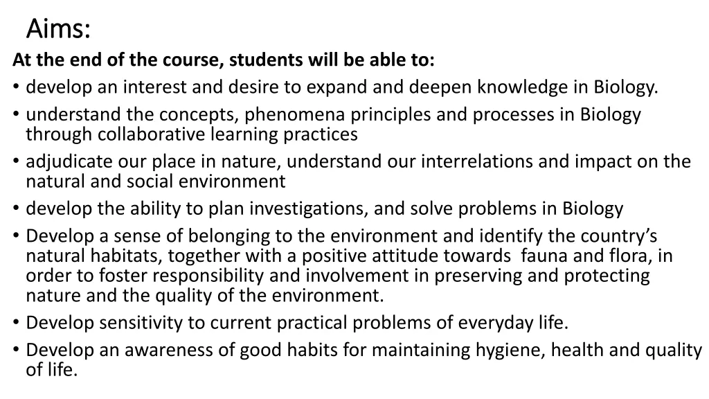 aims aims at the end of the course students will