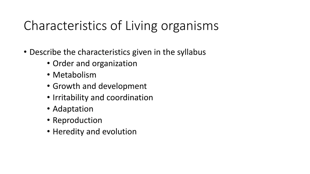 characteristics of living organisms