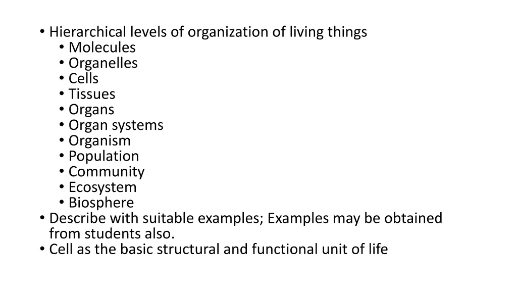 hierarchical levels of organization of living