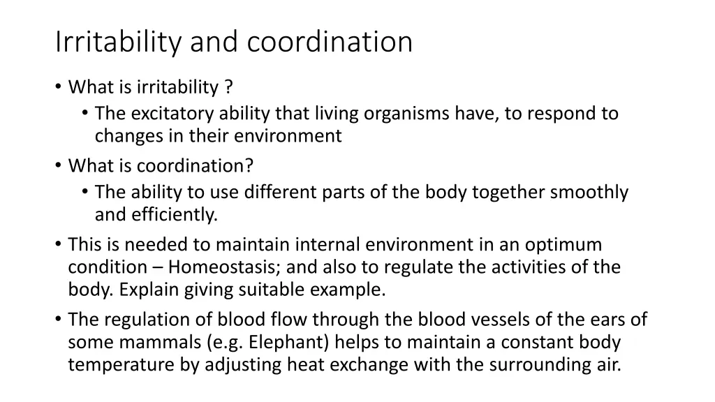 irritability and coordination