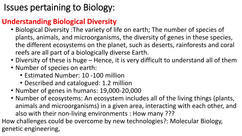 issues pertaining to biology issues pertaining