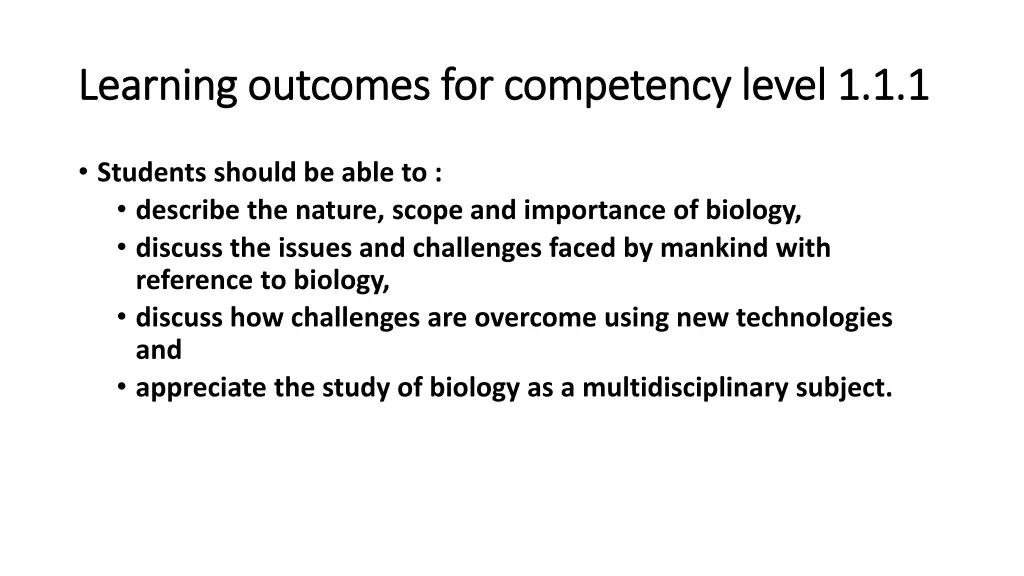 learning outcomes for competency level