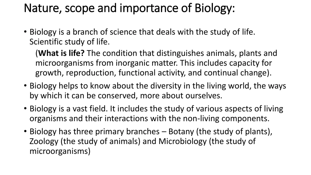 nature scope and importance of biology nature