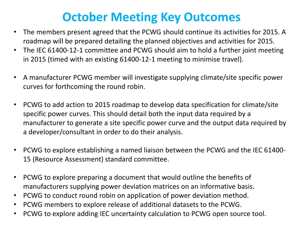 october meeting key outcomes