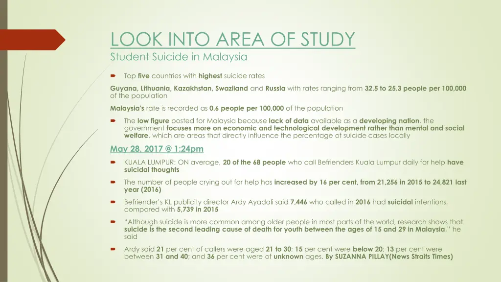 look into area of study student suicide