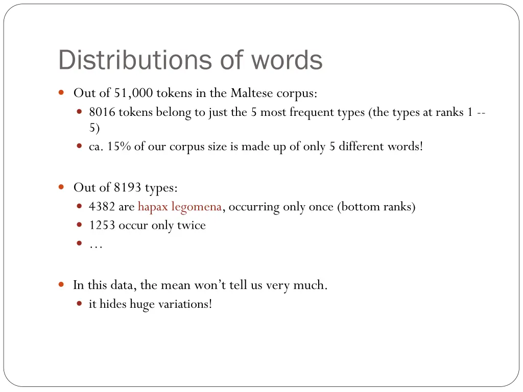 distributions of words