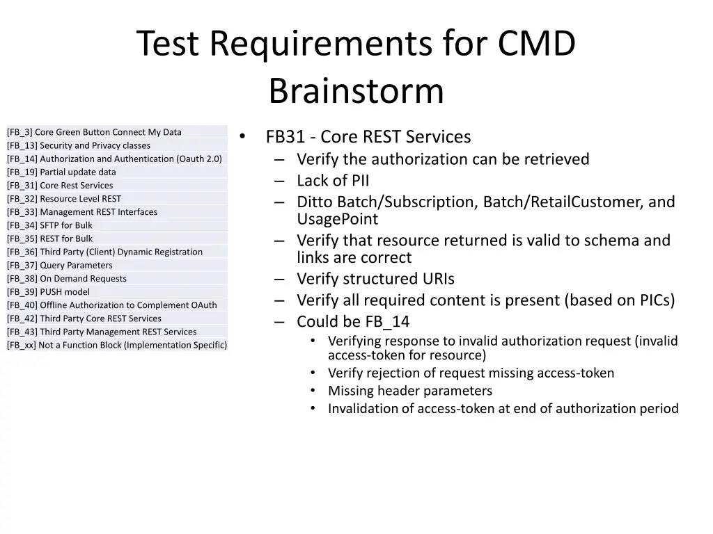 test requirements for cmd brainstorm