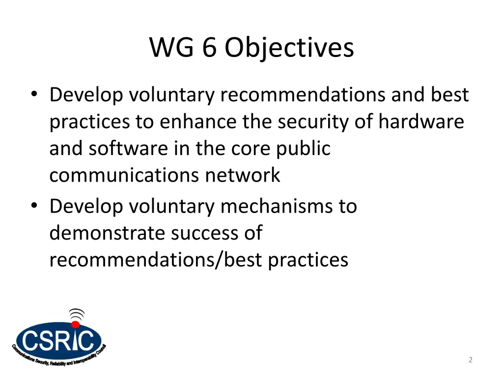 wg 6 objectives