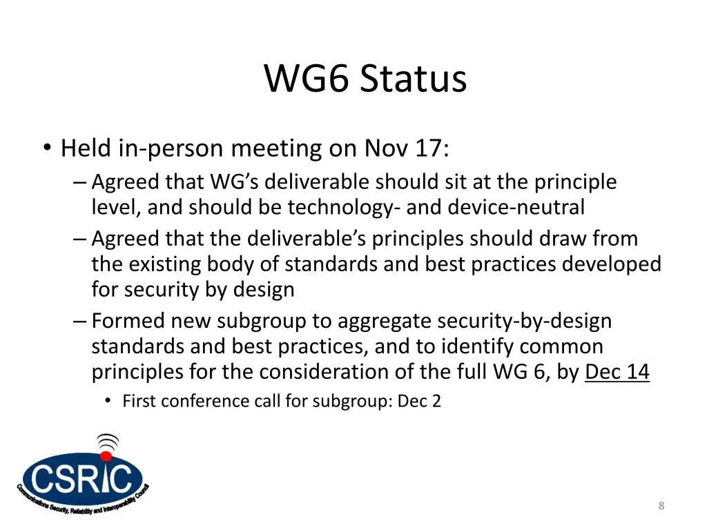 wg6 status 2