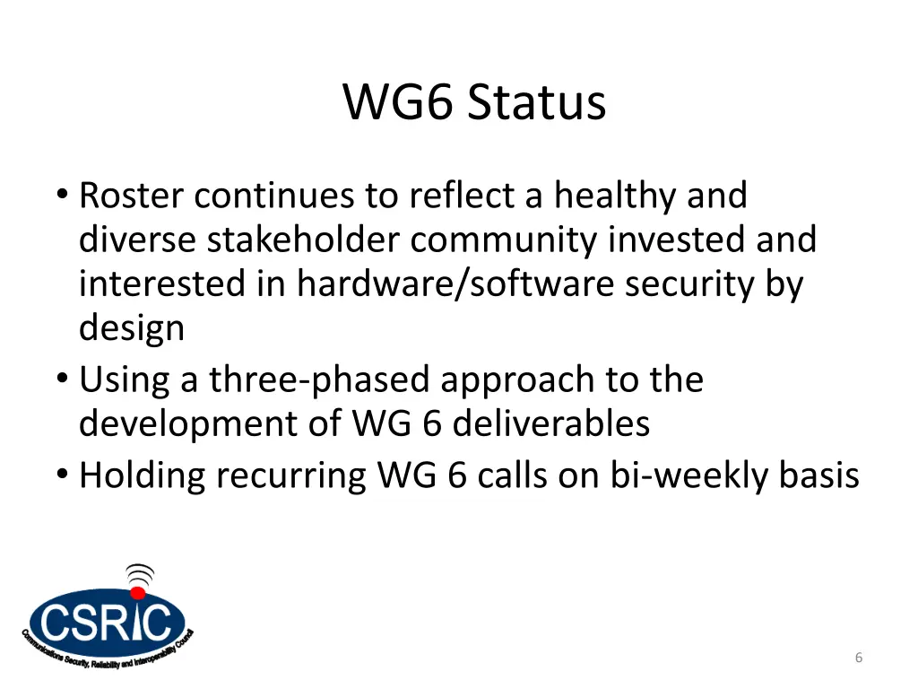 wg6 status