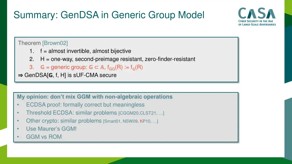 summary gendsa in generic group model