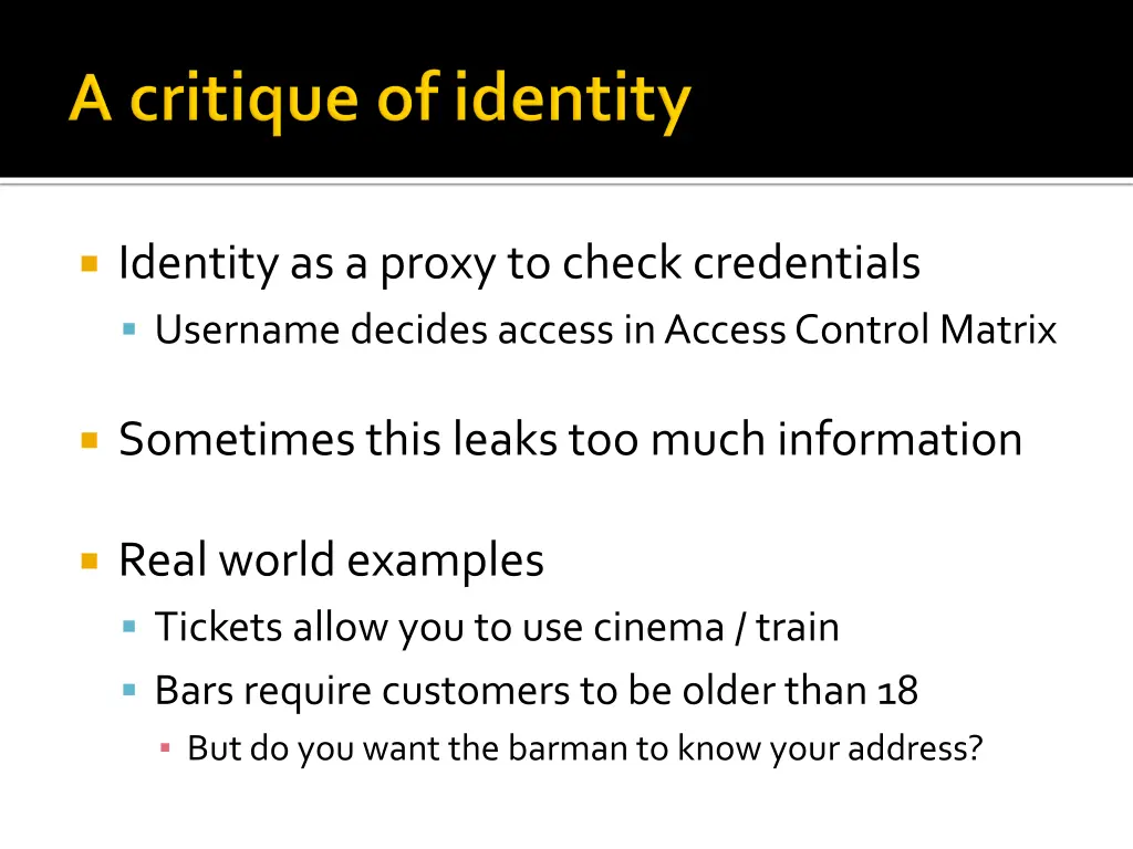 identity as a proxy to check credentials username