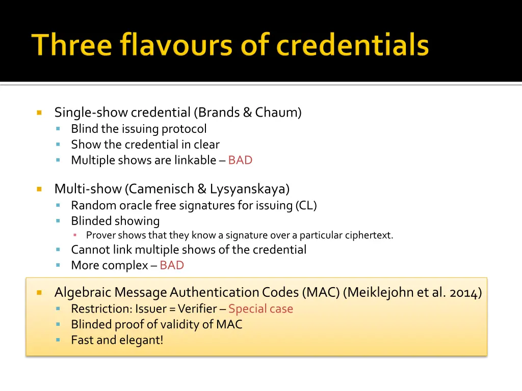 single show credential brands chaum blind