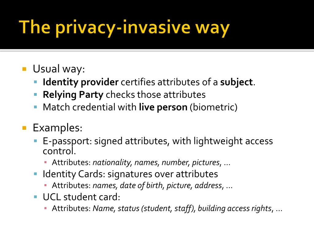 usual way identity provider certifies attributes