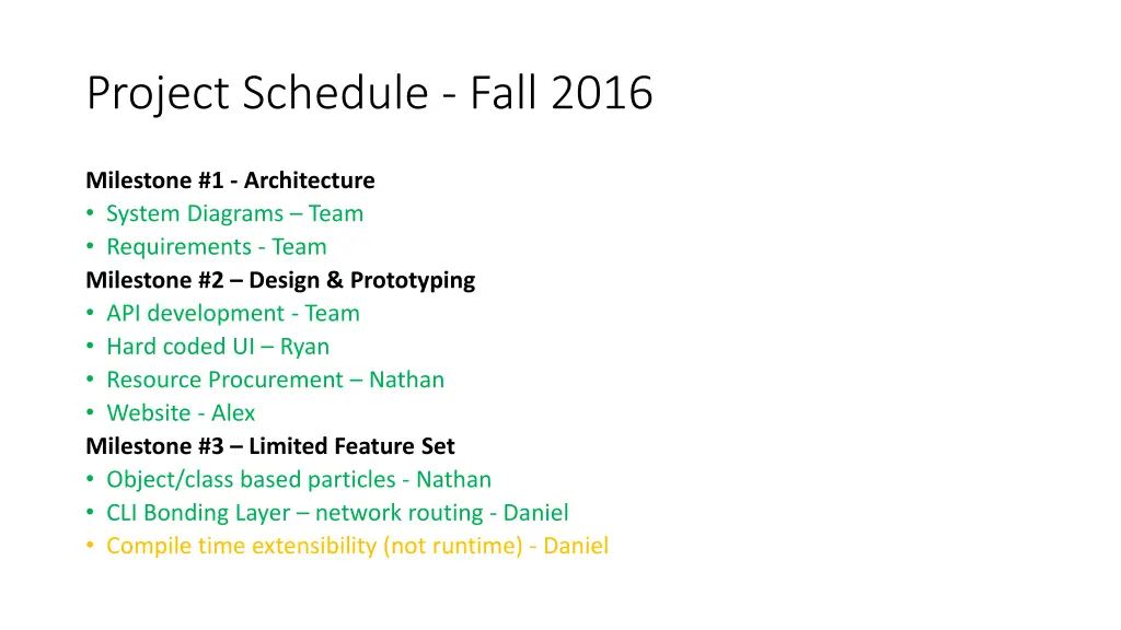 project schedule fall 2016