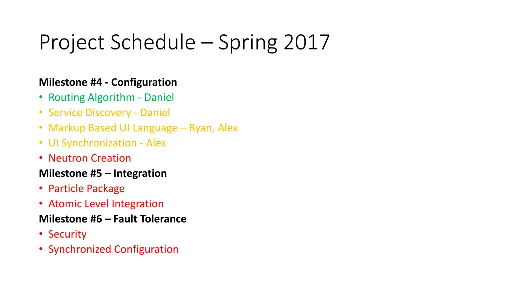 project schedule spring 2017
