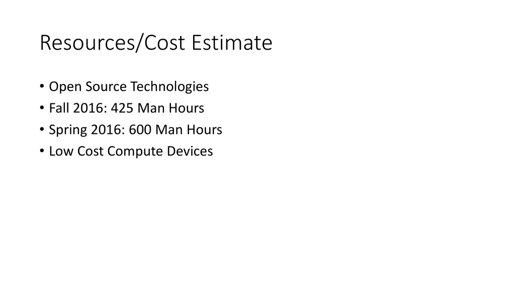 resources cost estimate