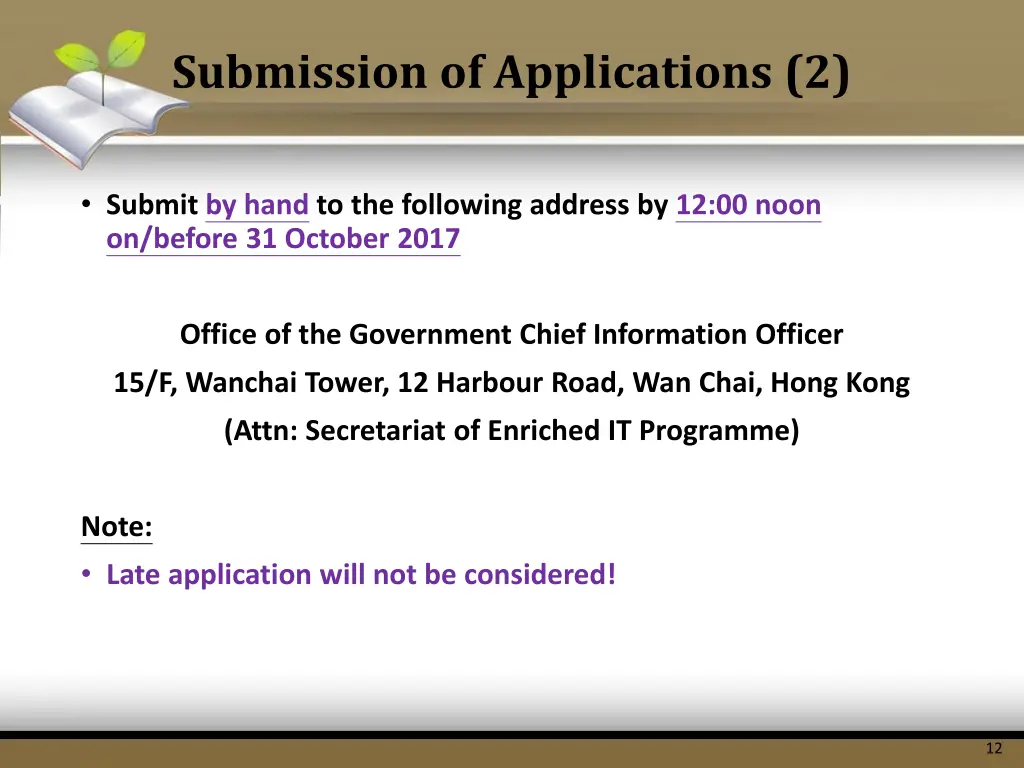 submission of applications 2