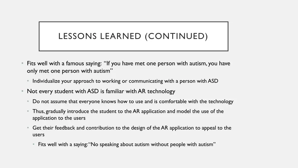 lessons learned continued
