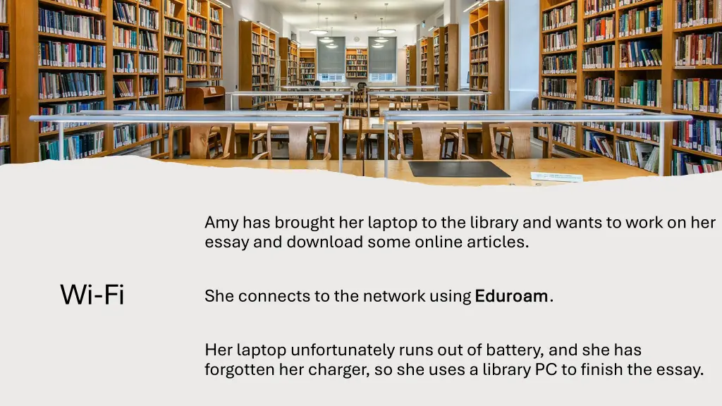amy has brought her laptop to the library