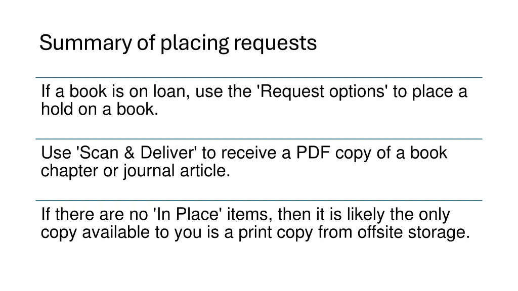 summary of placing requests