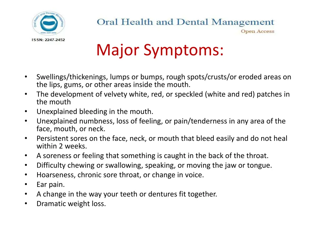 major symptoms