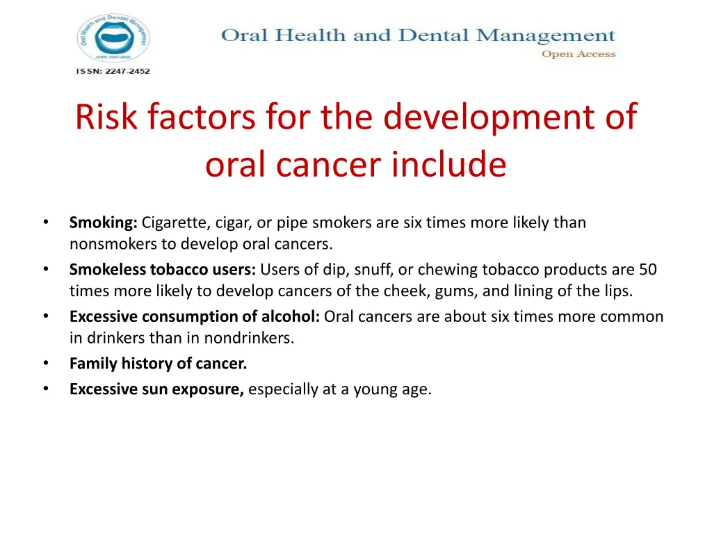 risk factors for the development of oral cancer