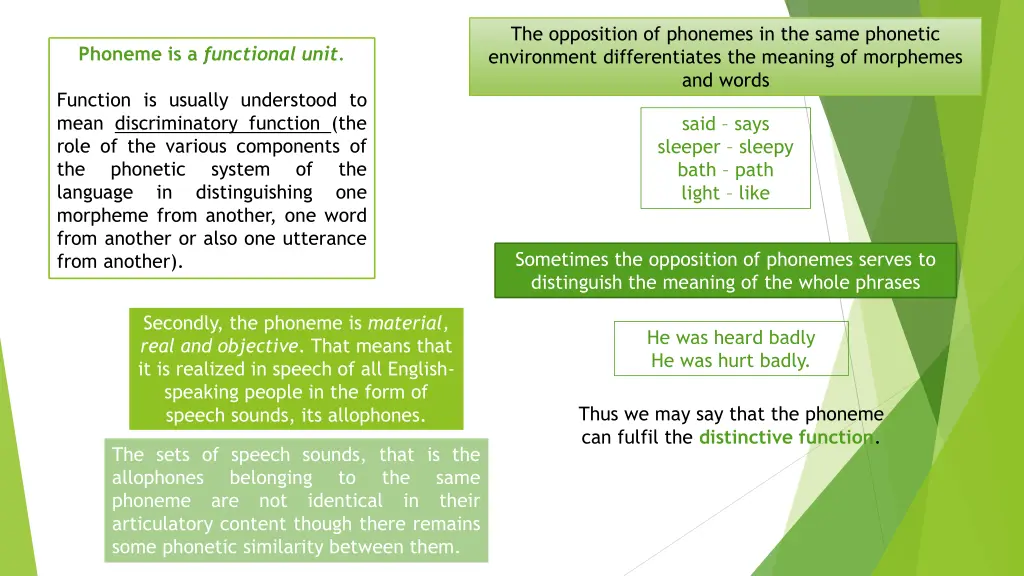 the opposition of phonemes in the same phonetic