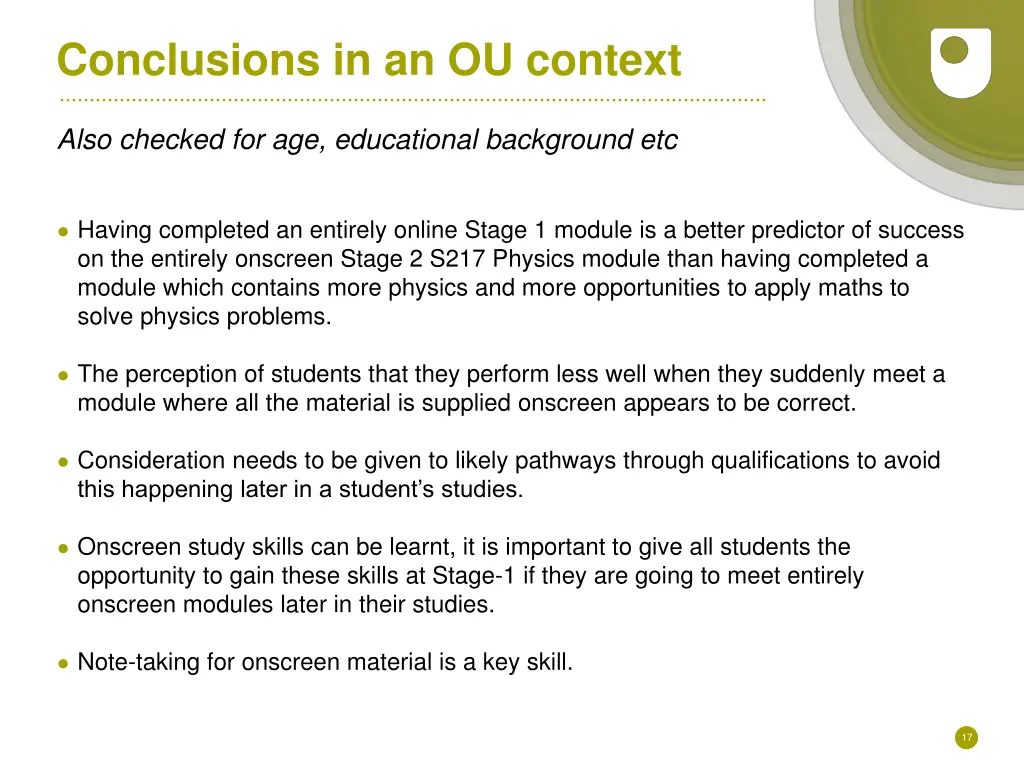 conclusions in an ou context