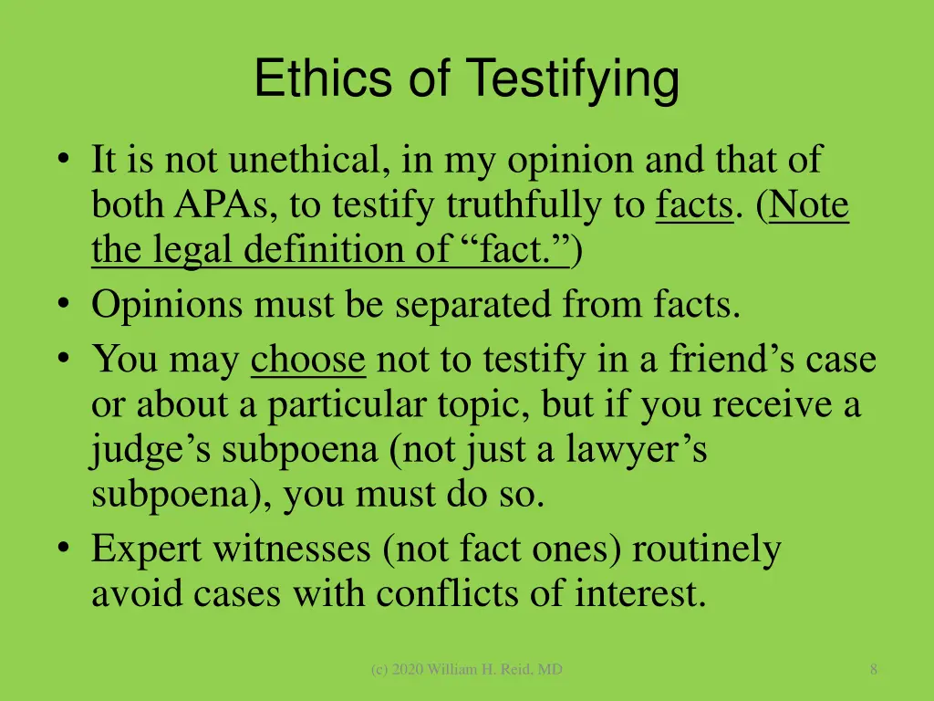 ethics of testifying