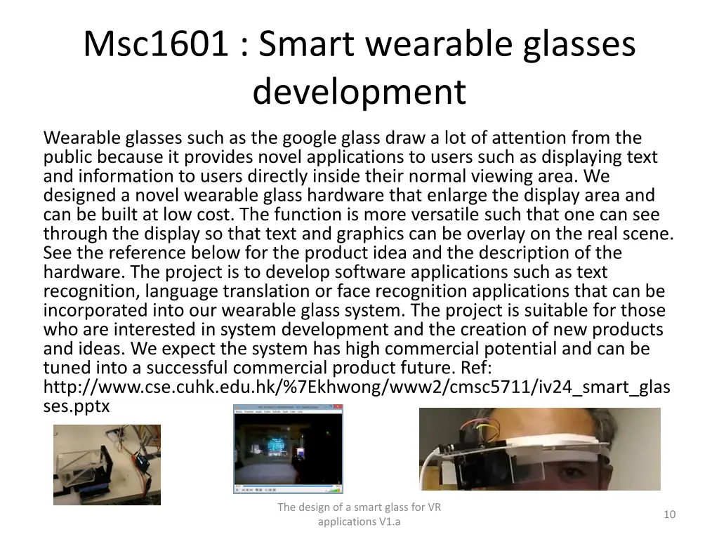 msc1601 smart wearable glasses development