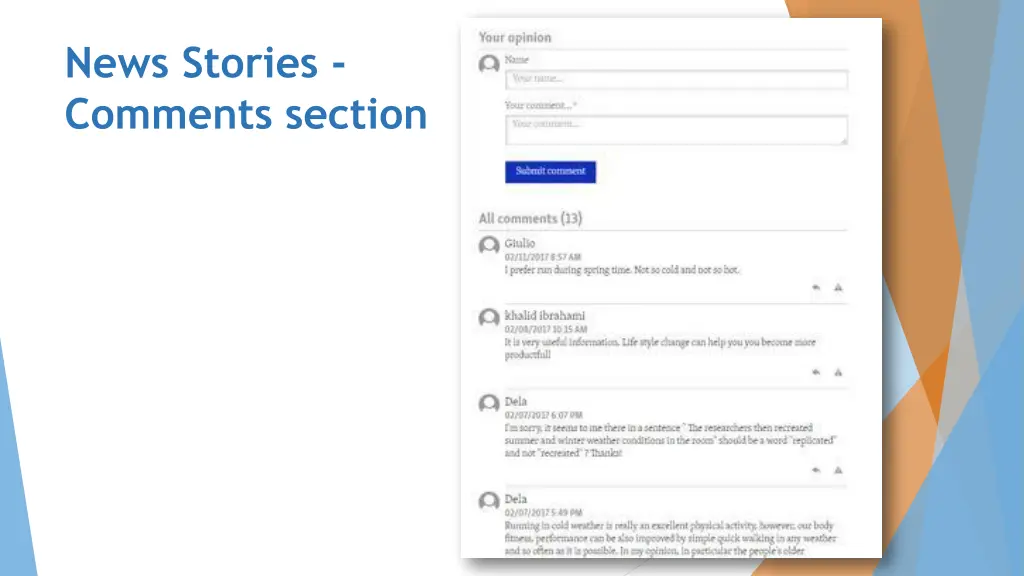 news stories comments section
