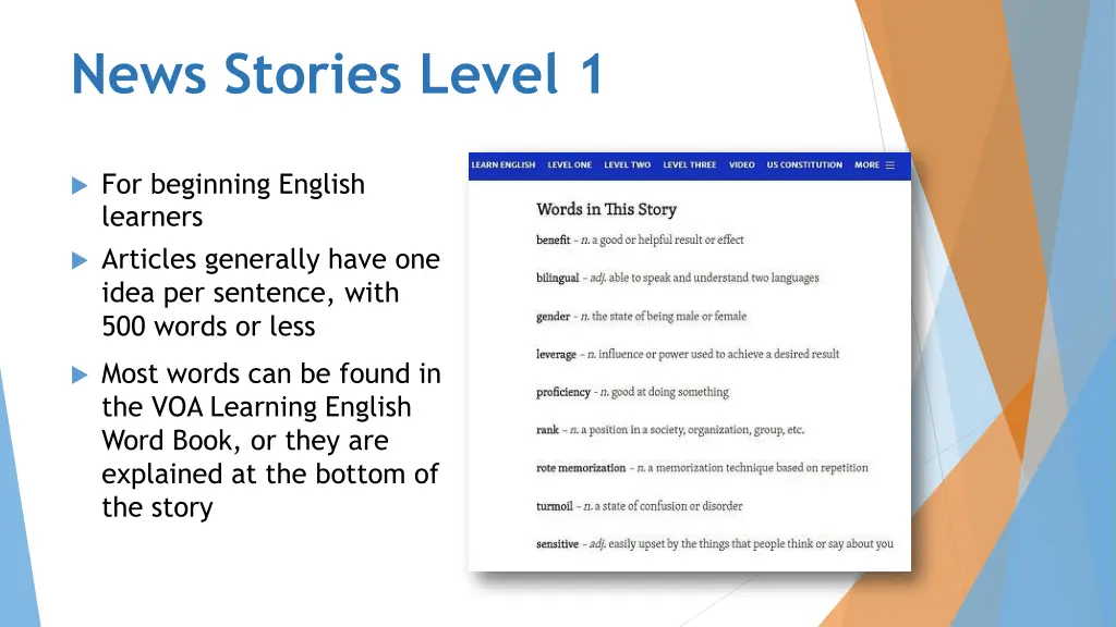 news stories level 1