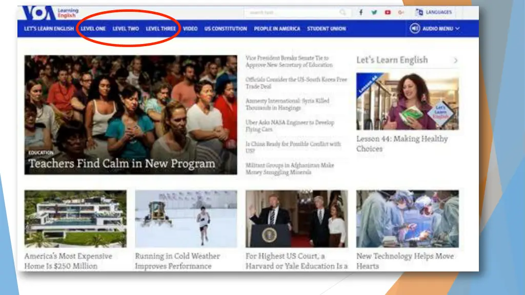 news stories levels